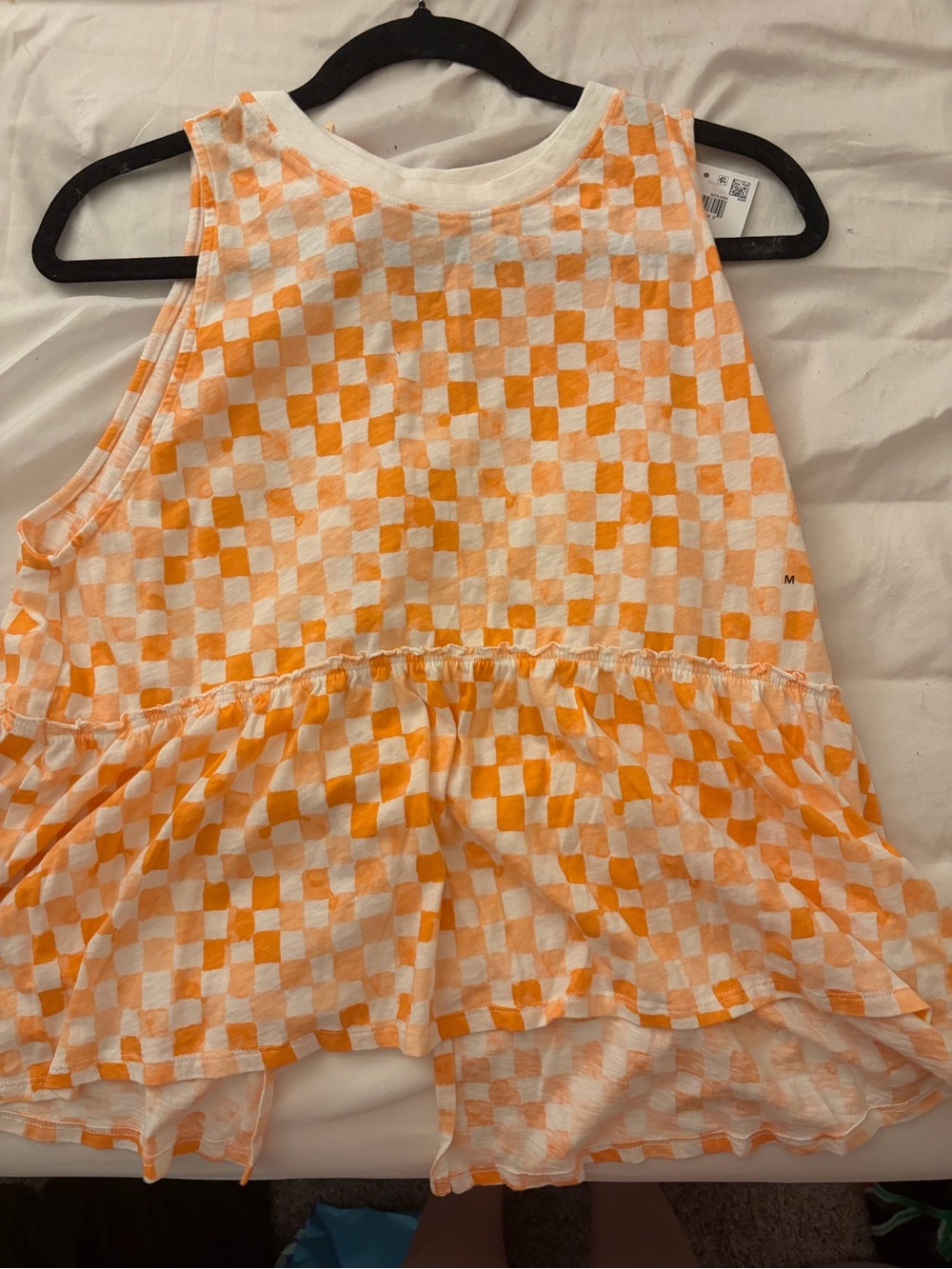 Orange Checkerboard Peplum Tank Top
